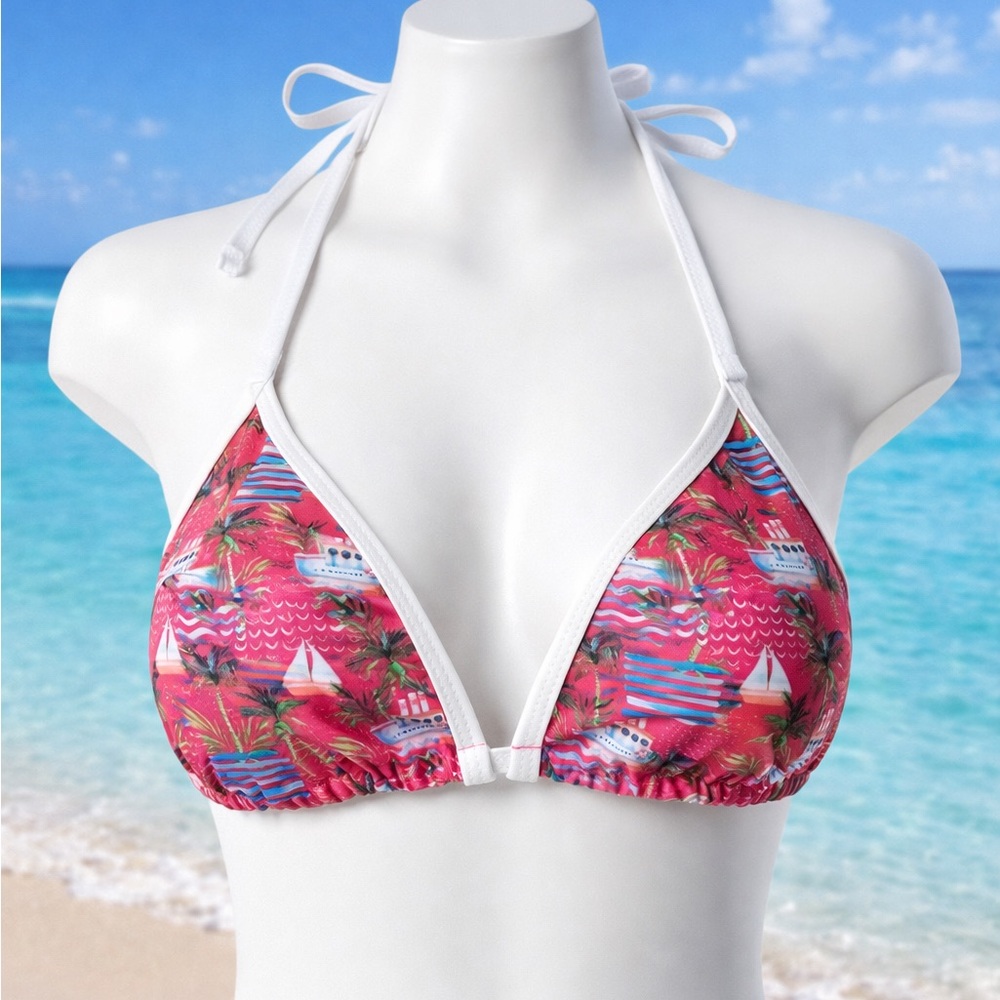 🌴Pink Tropical Bikini Top Size L Triangle Tie Cute Summer Beach Vibes